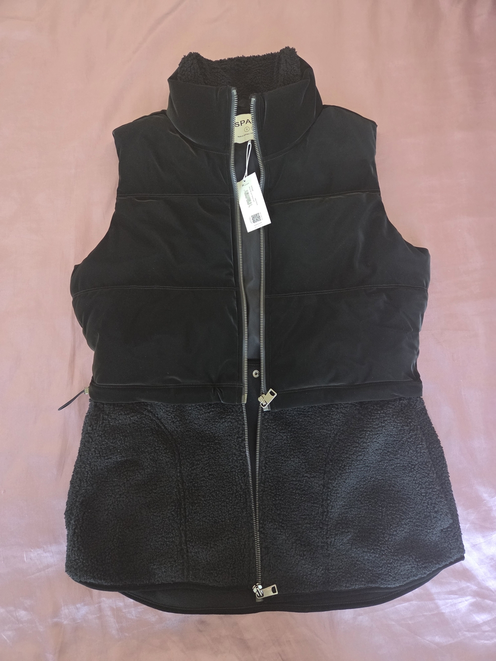 SPANX Two-in-one NWT Black Fleece Sherpa Mixed Media Full Zip Vest Size S